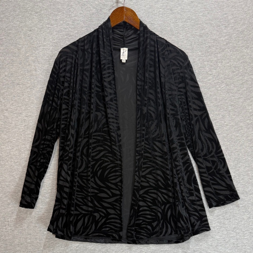 Jones New York Cardigan Women XS Black Burnout Velvet Open Front Wrap Gothic